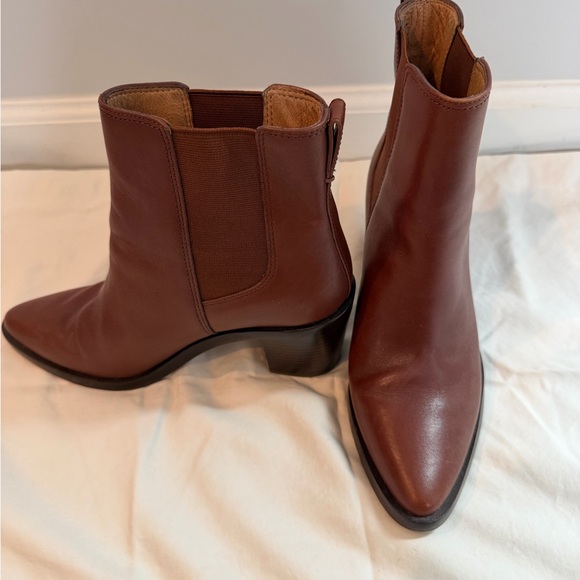 Madewell Newbury Brown Leather Chelsea Ankle Boots Block Heel Size 7.5 - Picture 3 of 6
